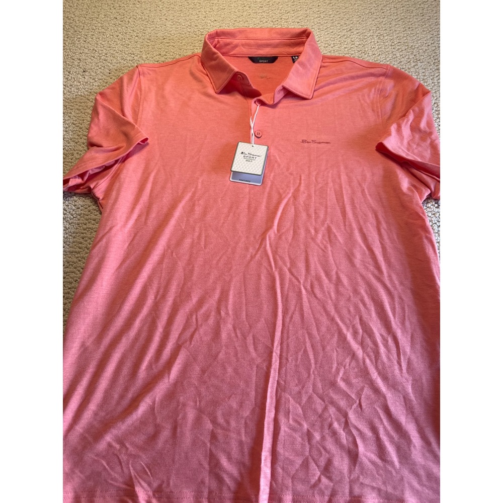 Ben Sherman Sport Golf Polo Shirt Coral Pink Large Mens Short Sleeve Performance